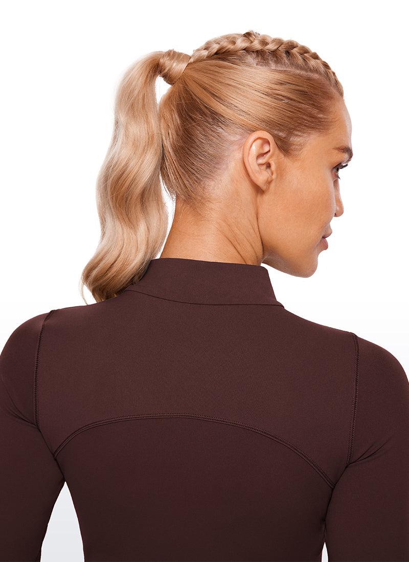 بلوزة نسائية بقصة ضيقة من Butterluxe لليوجا، قصيرة بأكمام طويلة وياقة وهمية مرتفعة من CRZ YOGA بلون رمادي داكن