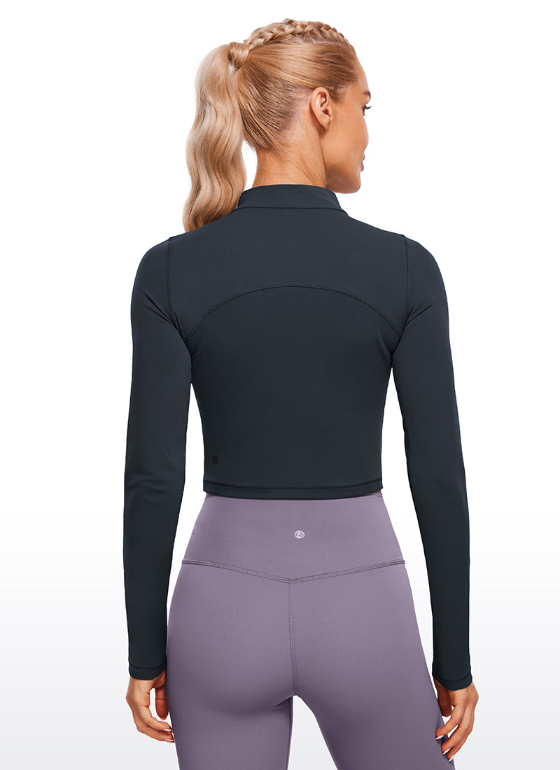 بلوزة نسائية بقصة ضيقة من Butterluxe لليوجا، قصيرة بأكمام طويلة وياقة وهمية مرتفعة من CRZ YOGA بلون كحلي