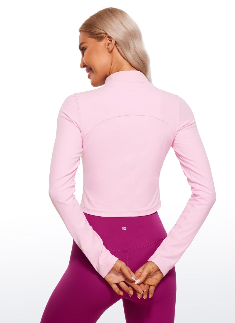 بلوزة نسائية بقصة ضيقة من Butterluxe لليوجا، قصيرة بأكمام طويلة وياقة وهمية مرتفعة من CRZ YOGA بلون وردي الفاوانيا