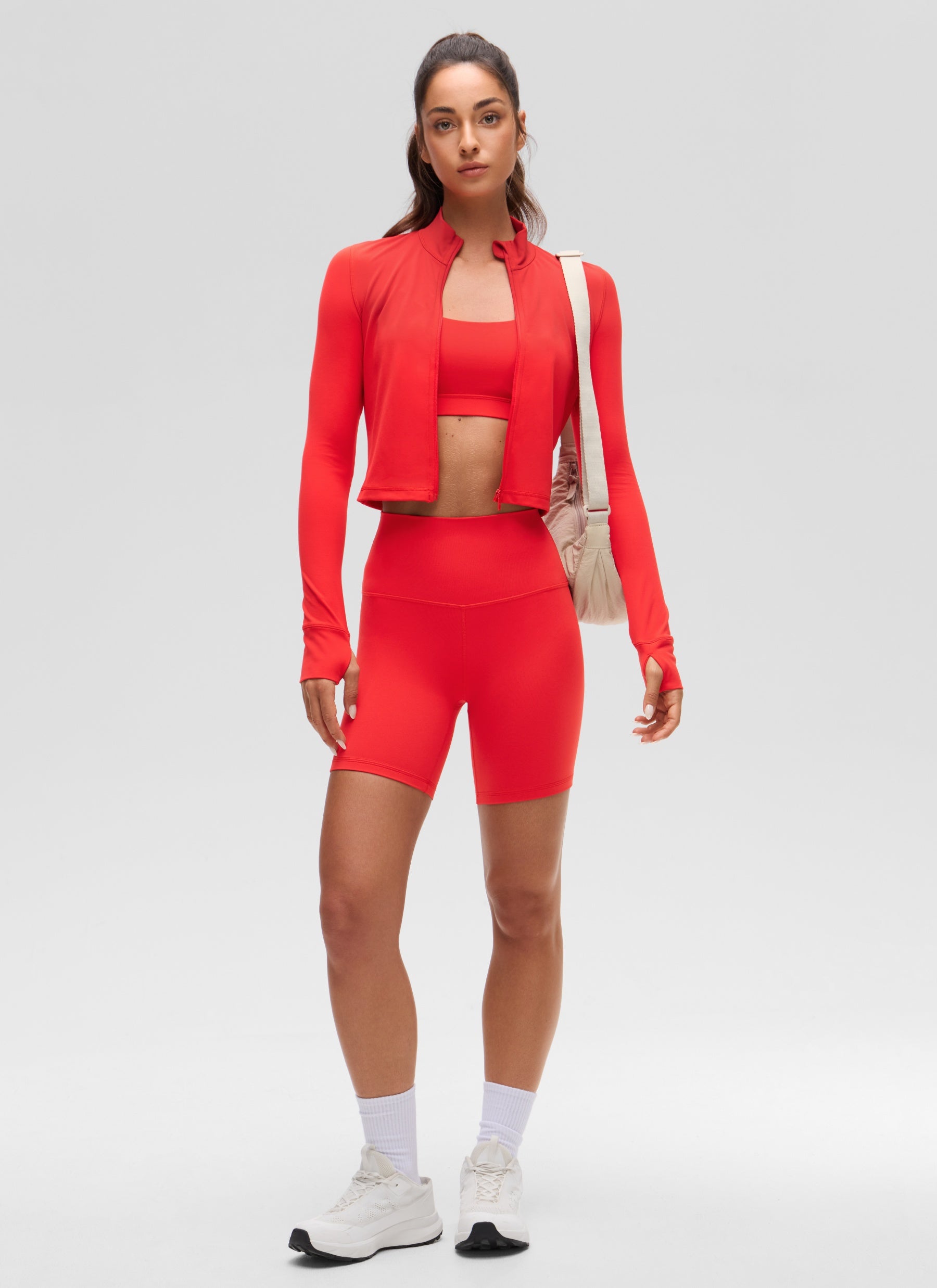 CRZ YOGA Women's Butterluxe Cropped Outerwear Full Zip Jackets Deep Red