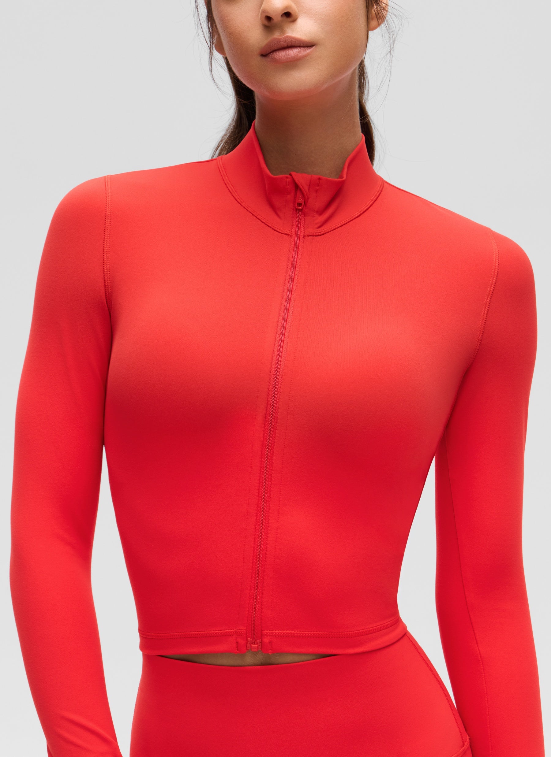 CRZ YOGA Women's Butterluxe Cropped Outerwear Full Zip Jackets Deep Red