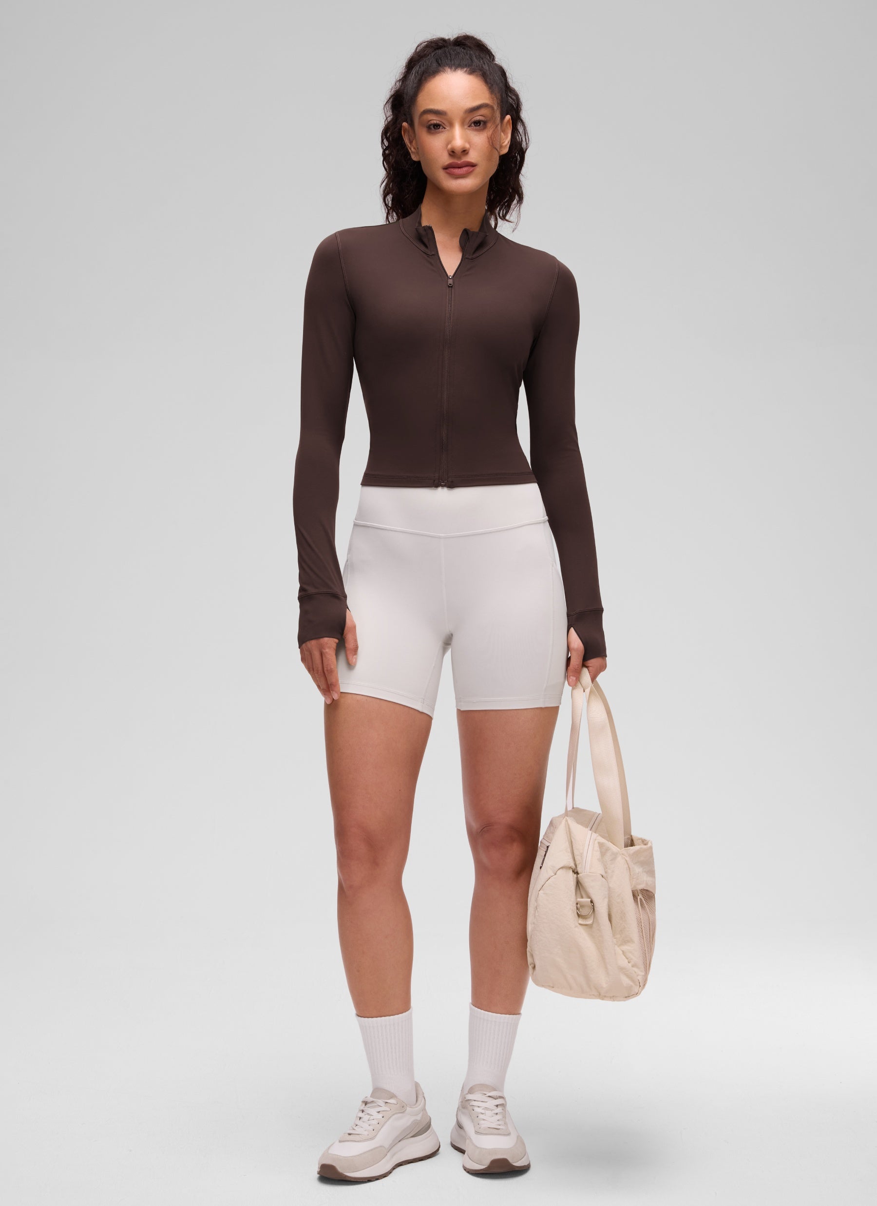 CRZ YOGA Women's Butterluxe Cropped Outerwear Full Zip Jackets Hot Fudge Brown