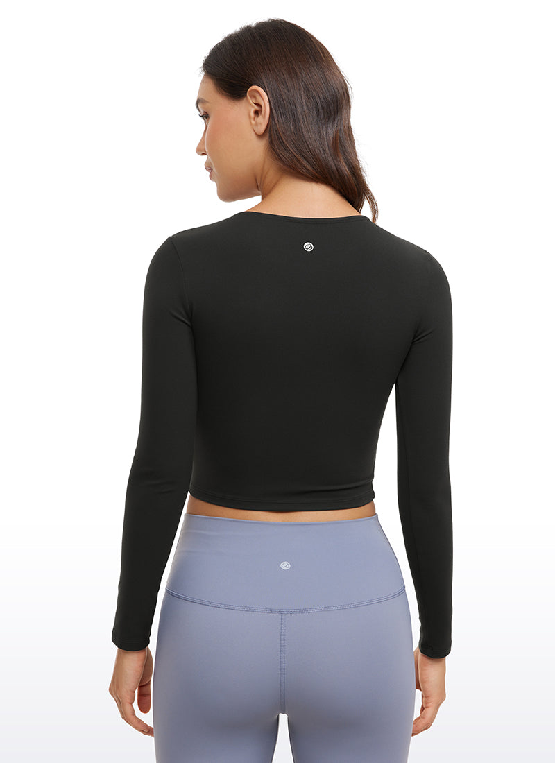 CRZ YOGA - قميص يوغا نسائي ضيق القصة من قماش Butterluxe ، بأكمام طويلة، وخط خياطة أمامي، أسود