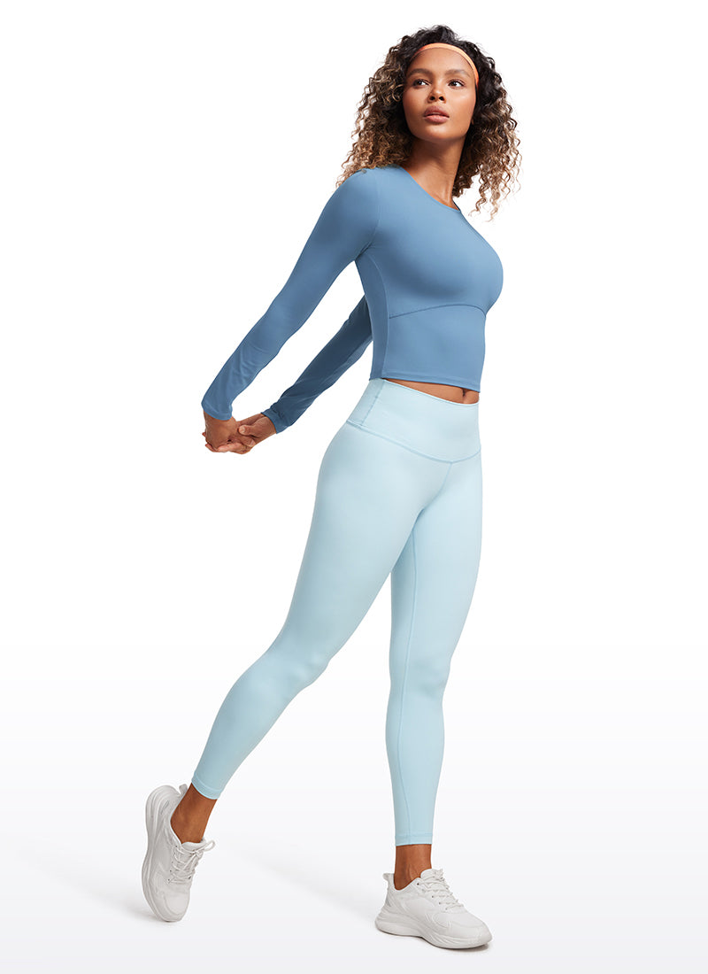 CRZ YOGA - قميص يوغا نسائي ضيق القصة من قماش Butterluxe ، بأكمام طويلة، وخط خياطة أمامي، باللون الأزرق «Universe»