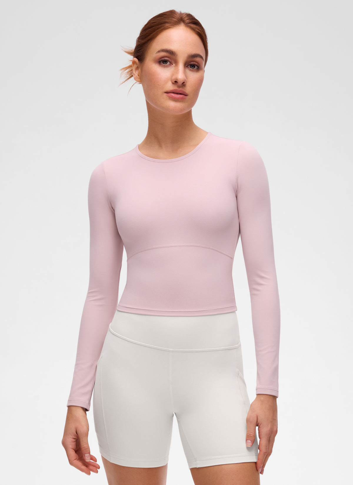 CRZ YOGA - قميص يوغا نسائي بقصة ضيقة من قماش Butterluxe ، بأكمام طويلة، وخط خياطة أمامي، لون «Pink Haze»