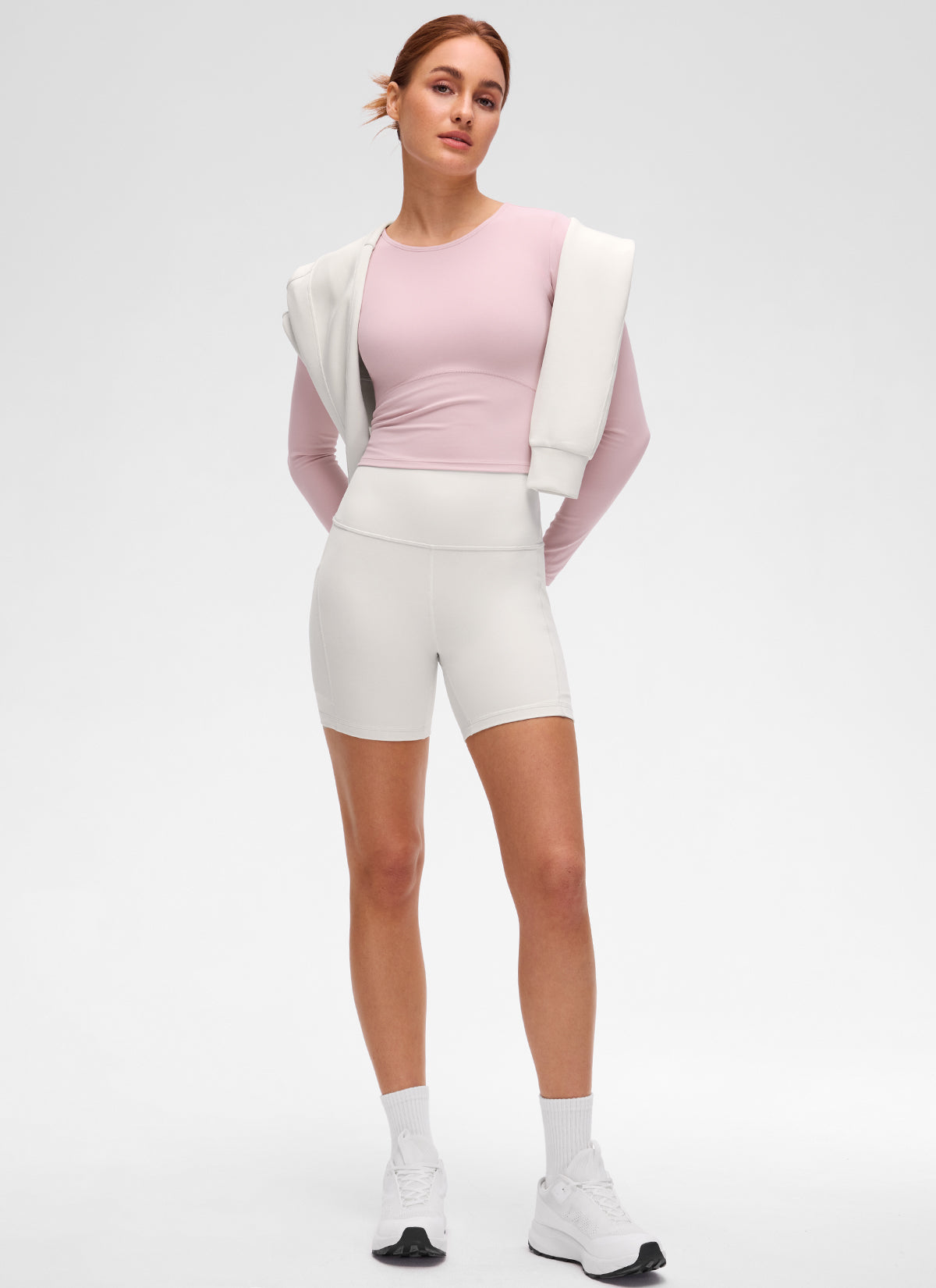CRZ YOGA - قميص يوغا نسائي بقصة ضيقة من قماش Butterluxe ، بأكمام طويلة، وخط خياطة أمامي، لون «Pink Haze»