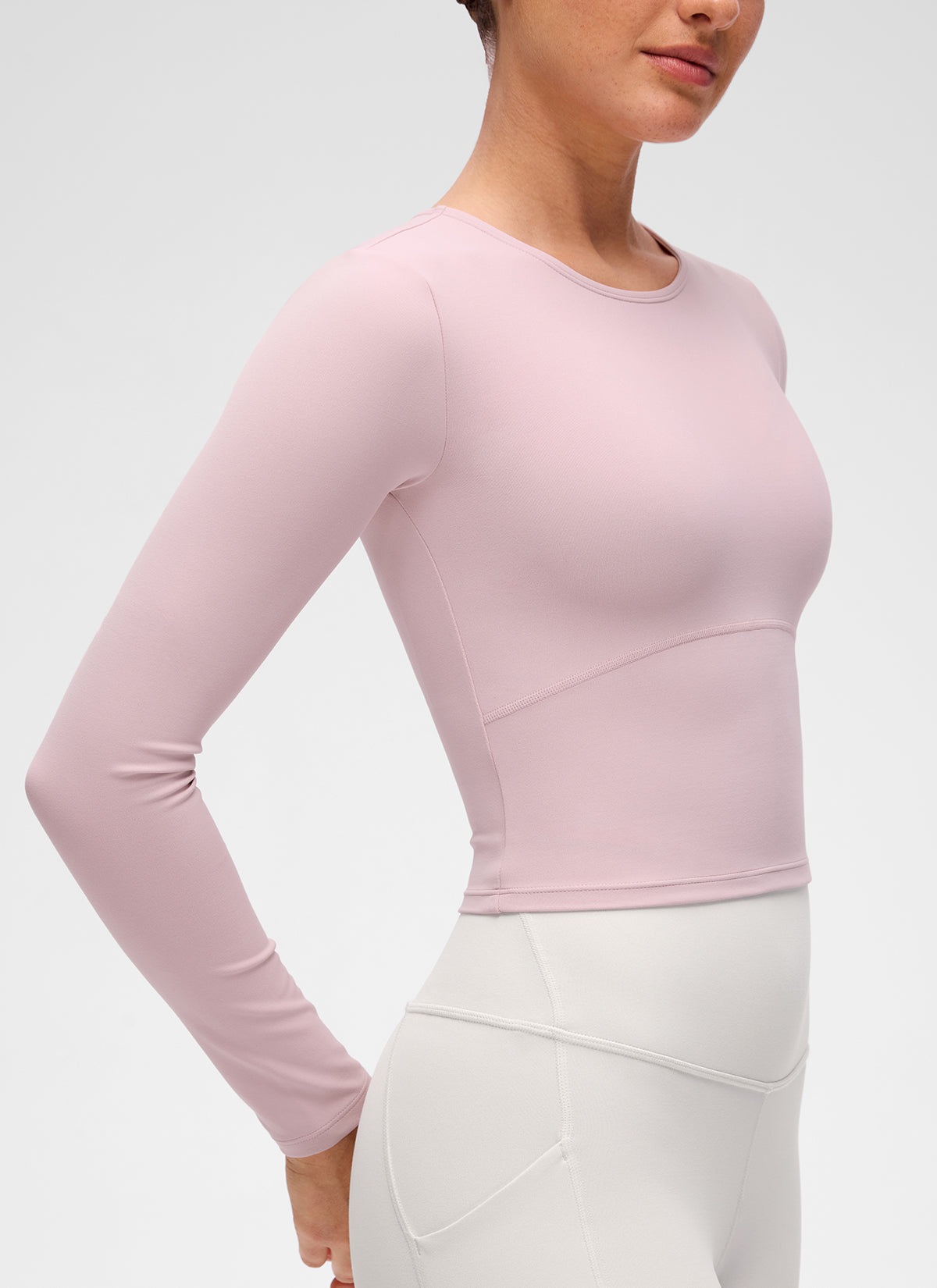 CRZ YOGA - قميص يوغا نسائي بقصة ضيقة من قماش Butterluxe ، بأكمام طويلة، وخط خياطة أمامي، لون «Pink Haze»