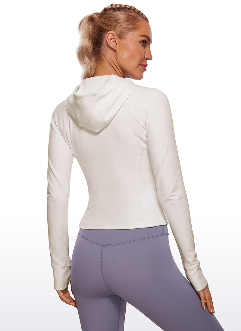 CRZ YOGA Women's Butterluxe Outerwear Full Zip Hoodies Jackets White Apricot @model_info:NAT