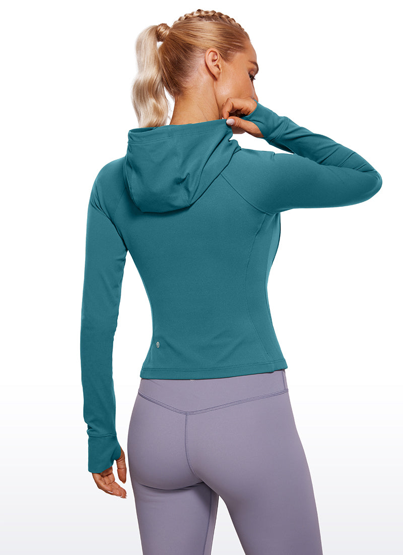 CRZ YOGA Women's Butterluxe Outerwear Full Zip Hoodies Jackets Green Jade @model_info:NAT